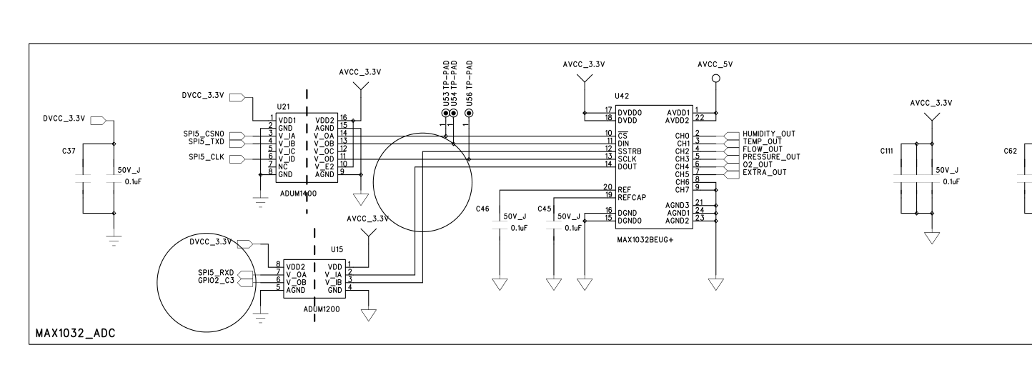 MAX1032 ADC + ADUM1400/ADUM1200 절연 회로