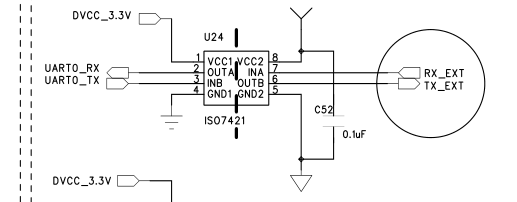 ISO7421 UART 절연 회로